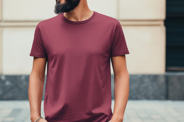 A Stylish Men's Burgundy T-shirt Mockup, Perfect for Cozy Comfort and Fashion Forward Chicness