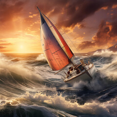 yacht in a stormy sea