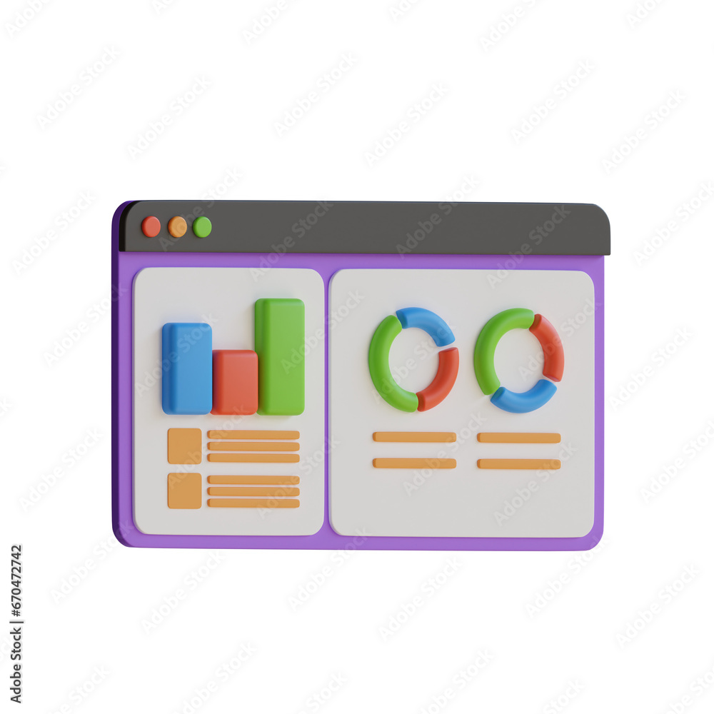 Poster 3d model of growth dashboard. growth dashboard design in 3d. 3d illustration, 3d element, 3d renderi
