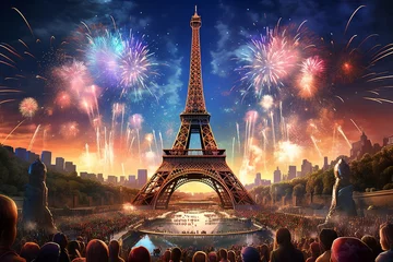Papier Peint photo Lavable Tour Eiffel illustration of Picture a grand opening ceremony for the 2024 Olympic, Generative ai