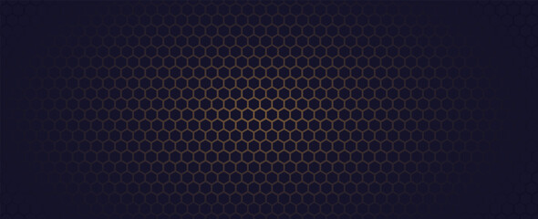 Dark hexagon abstract technology background with bright flashes of gold under the hexagon.