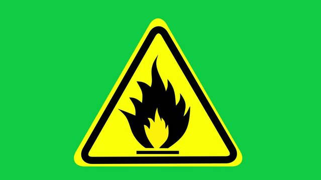 flammable material warning triangle sign animated