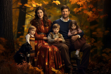 A collection of family portraits set in a beautiful outdoor autumn scene, encapsulating the essence of the Thanksgiving season. Generative AI