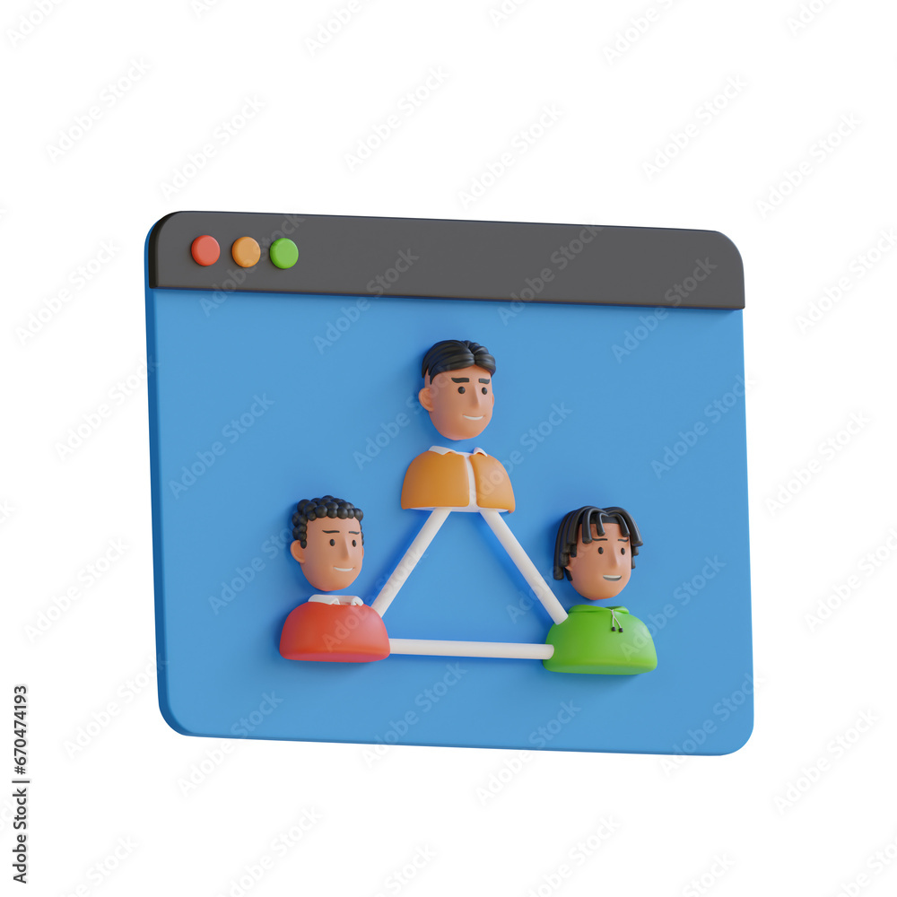 Poster 3d model of blue online community with an attractive interface for user interaction. 3d illustration
