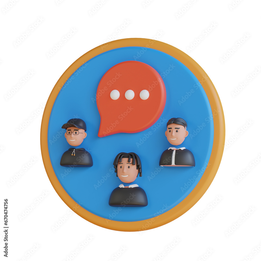 Poster 3d model of group chat with user-friendly interface for easy group conversations. 3d illustration, 3