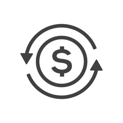 Refund icon, currency exchange, cash back, quick loan, mortgage refinance, insurance concept, fund management, return on investment, isolated vector illustration.