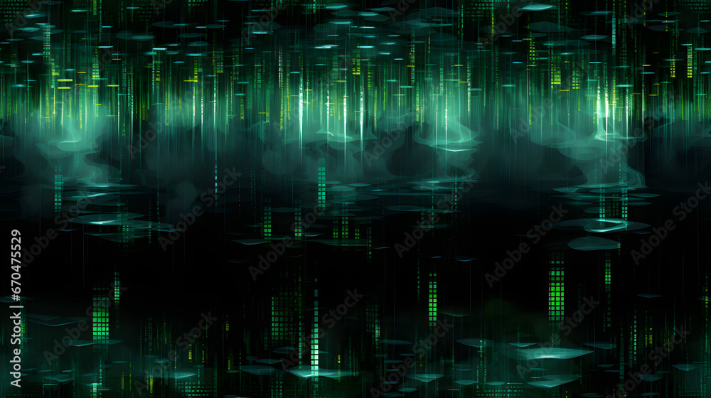 Poster Seamless green digital matrix rain code texture