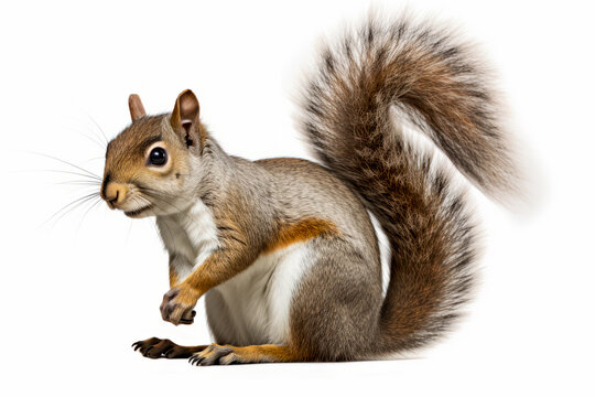 Gray squirrel Sciurus carolinensis cut out, grey squirrel Sciurus carolinensis isolated on a white background