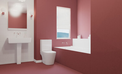 Fototapeta na wymiar Scandinavian bathroom, classic vintage interior design. 3D rendering.