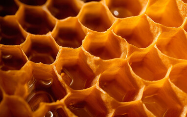 Yellow Honeycomb closeup background. IA Generative