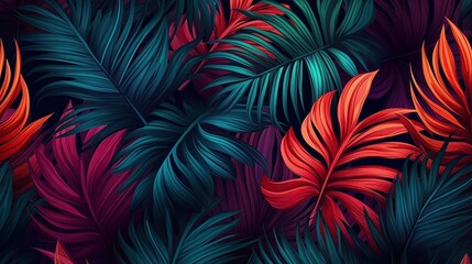 Fototapeta na wymiar Bright tropical background with jungle plants. Exotic