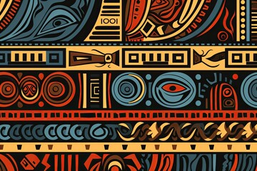 illustration of Tileable Ethnic African Wallpaper Print Pattern, Generative ai - obrazy, fototapety, plakaty