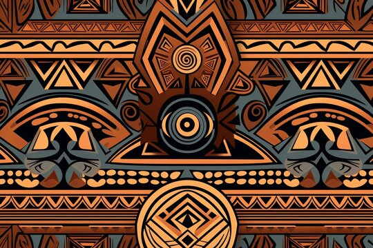 illustration of Tileable Ethnic African Wallpaper Print Pattern, Generative ai