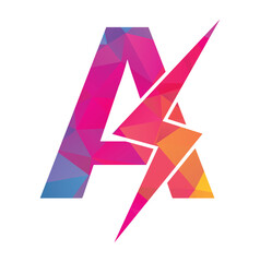 letters A with flash logo. Lightning Thunder Letter A logo design.