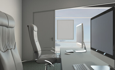 Modern office Cabinet.  3D rendering.   Meeting room. Mockup.   Empty paintings