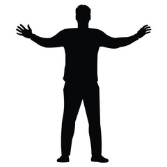 Black silhouette of a handball goalkeeper who stands straight and spreads his arms