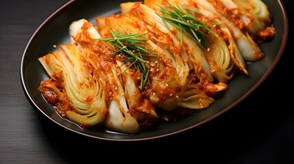 Kimchi cabbage. Perfect as an addition to dishes or eaten separately. Top view.