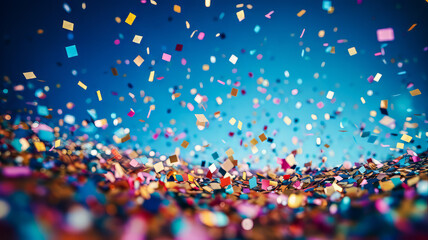Confetti Explosion.  Generated Image.  A digital rendering of a lot of colorful confetti exploding in a macro view. - obrazy, fototapety, plakaty