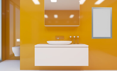 Modern bathroom including bath and sink. 3D rendering..Mockup.   Empty paintings