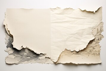 pieces of torn paper on a white background, handscroll, rustic americana, naturalistic tones