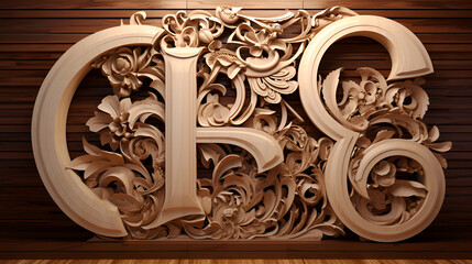 Wooden letters at plywood background, top view
