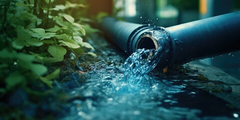 Clear Water flowing from a pipe - obrazy, fototapety, plakaty