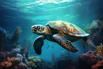 Fototapeta premium underwater animals, animal, water world, underwater fish, shark, turtles, underwater world