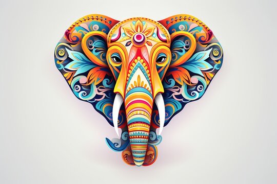 illustration ofwhite background elefante mandala very colorfull, Generative ai