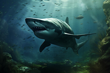 Fototapeta premium underwater animals, animal, water world, underwater fish, shark, turtles, underwater world