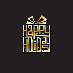HAPPY HOLIDAYS metallic gold vector hand lettering on black background - obrazy, fototapety, plakaty