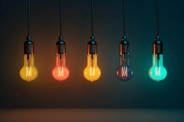 De belles ampoules colorées isolées sur fond noir