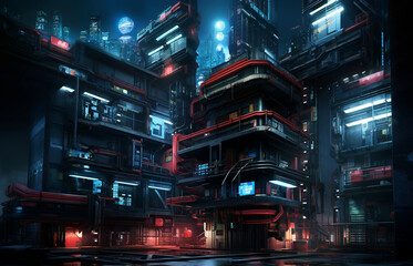 Fototapeta na wymiar Futuristic cyberpunk urban cityscape, Neon Lights, city at night