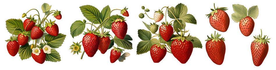 strawberry watercolor illustration clipart. Generative AI. - obrazy, fototapety, plakaty