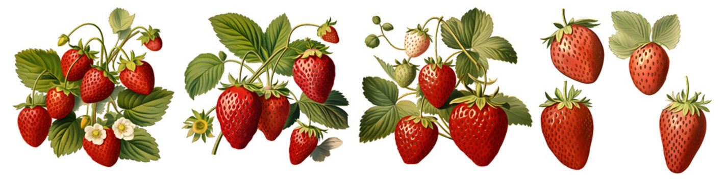 strawberry watercolor illustration clipart. Generative AI.