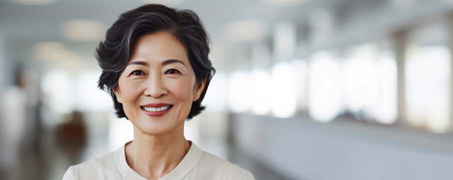 Portrait Of Middle-aged Asian Woman, White Background