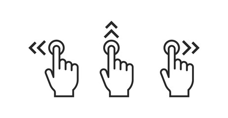 Swipe to left right up icon set. Finger touch screen gestures vector. Hand finger left, right, up icon.