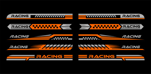 Sport car decal stripes, Car stickers Orange striping. Isolated on black background - obrazy, fototapety, plakaty