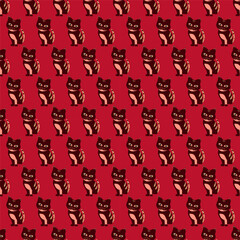 Seamless pattern with stylized three color cat, vector graphics 1000x1000 pixels. EPS10