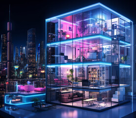 Futuristic cyberpunk urban cityscape, Neon Lights, 
city skyscrapers at night