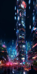 Futuristic cyberpunk urban cityscape, Neon Lights, 
city traffic