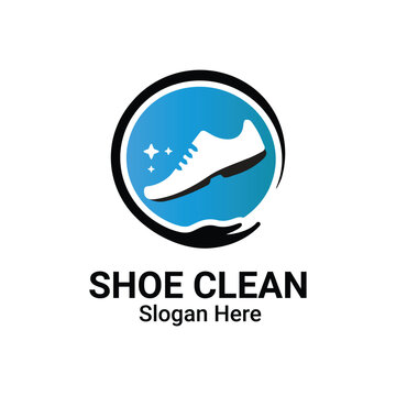 Cleaning Shoe Wash Laundry Business Logo Template. Shoe Clean And Shoe Care Logo Icon Symbol Monoline line illustration style art logo. Vector Picture Shows Processing, Washing Shoes.