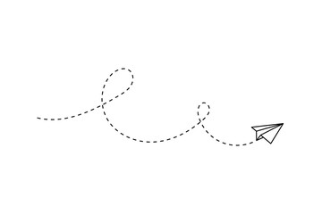 Paper plane with dotted line, paper airplane, travel symbol,  isolated vector illustration.