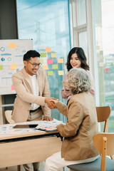 Business partnership handshake concept.Photo two coworkers handshaking process.Successful deal after great meeting.