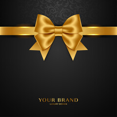 Luxury black background with gold bow. Vector