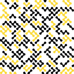 Seamless yellow and black metaball conection, abstract background, connected dots, vector design	