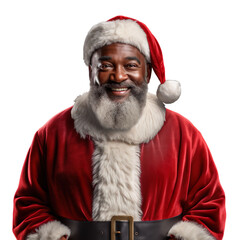 black African Santa Claus isolated on a white transparent background - obrazy, fototapety, plakaty