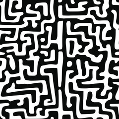 Seamless pattern, abstract doodles, curls, maze, vector background	
