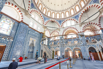 Famous Rustem pasha mosque interior. Iznik tiles. Istanbul, Turkey - obrazy, fototapety, plakaty