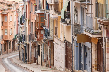 Fototapeta na wymiar Balborraz street with colorful facades in Zamora city center. Spain
