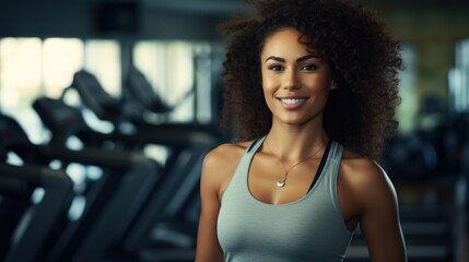 Fototapeta na wymiar Beautiful young african american woman working out in the gym Generative AI